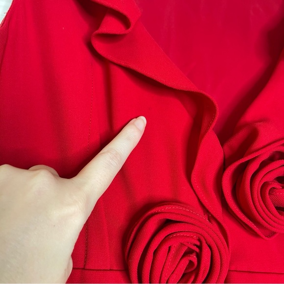Carmen Marc Valvo Collection Red Ruffle Rosette Sheath Dress - Picture 11 of 11